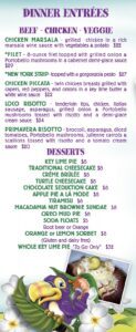 Keylime Bistro Menu Dinner Entrees and Desserts