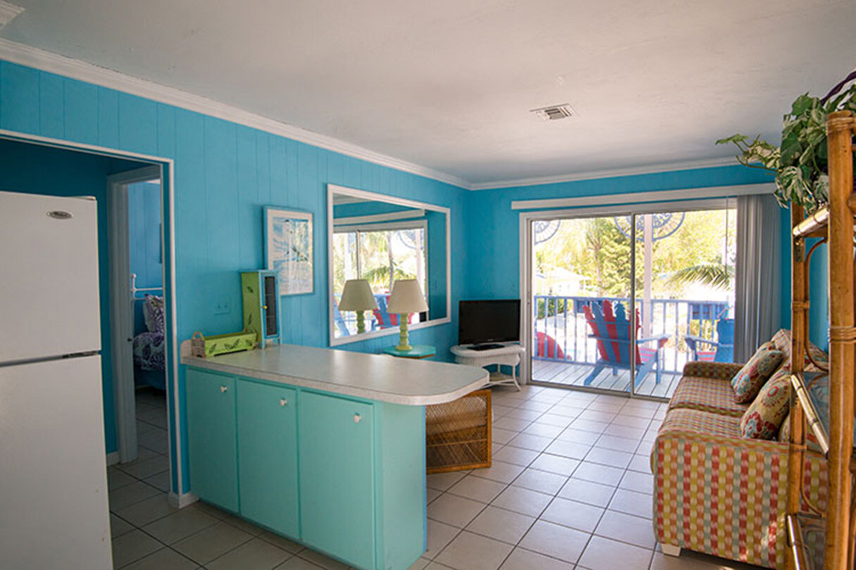 Lantana Suite Kitchen Living Room view at Captiva Island Cottage Rentals